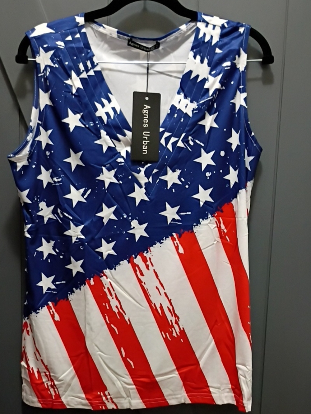 Sleeveless V-Neck Tank Top in Red, White & Blue
